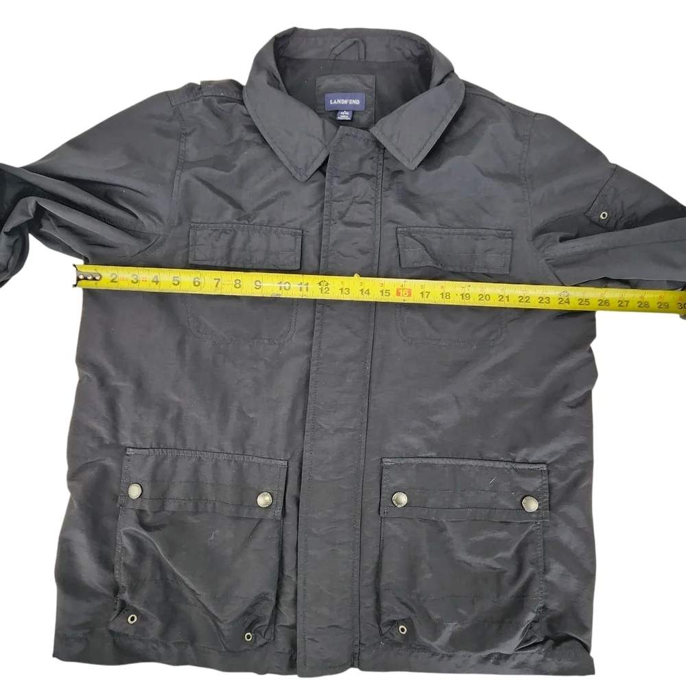 Lands' End Men's Black Jacket Lightweight Utility Large Rain Wind